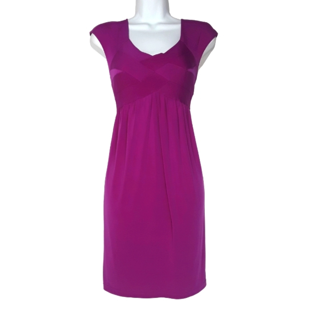 DAISY FUENTES Fuchsia Purple Criss Cross Short Sleeve Dress Small
